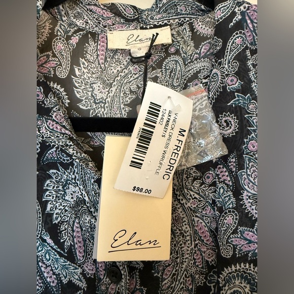 Elan Long Sleeve Paisley Mini Dress with Tie at the Neck in Size Small - Picture 7 of 8